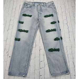 Choize MENS SIZE 38 Baggy Wide Leg Jeans Blue Wash Y2K Skater Street EMBROIDERED